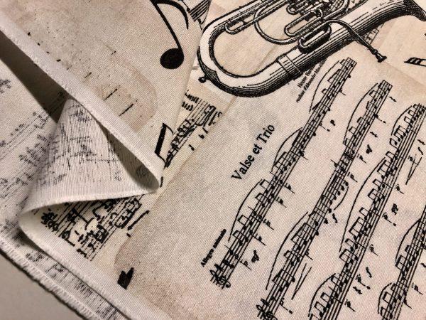 Violin & Music Notes Fabric for Curtains Upholstery cotton material - 110"/280cm extra wide - Black and Cream musical note print canvas