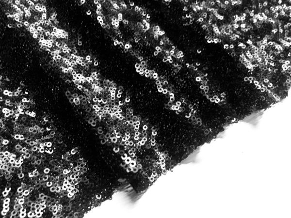 3mm Mini Sequin Fabric Material Glitter Paillettes Sequins, 1 way stretch -130cm wide - MATTE BLACK