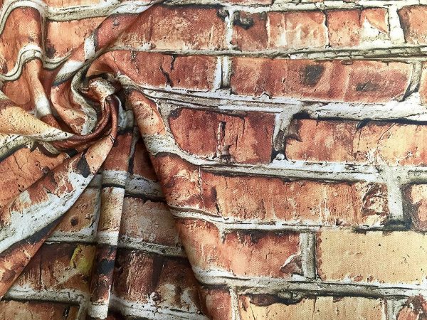 BRICK WALL Effect Cotton Fabric - Red Bricks Stone Wall Print Cloth Material - Harry Potter 9 3/4 Platform Curtains Backdrop - 140cm wide