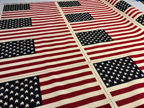 USA America Stars and Stripes Flag Retro Linen Look Heavy Jacquard Gobelin Upholstery Cotton Bag Cushion Panel Fabric - 23'' x 14''