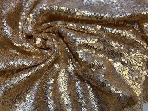 3mm Mini Sequins Fabric Stretch Material -130cm or 51" wide - Sparkling Paillettes - Matte Gold - Image 2