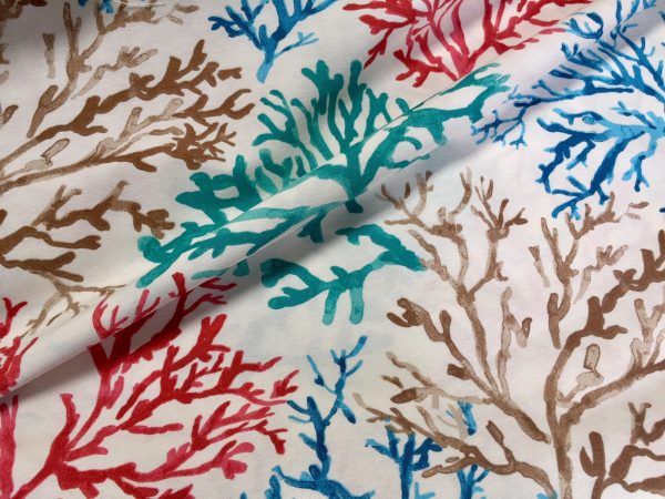 BLUE CORAL REEF Fabric Curtain Upholstery Cotton Material Sea Teal, Blue, Red Corals -140cm Wide - Image 2