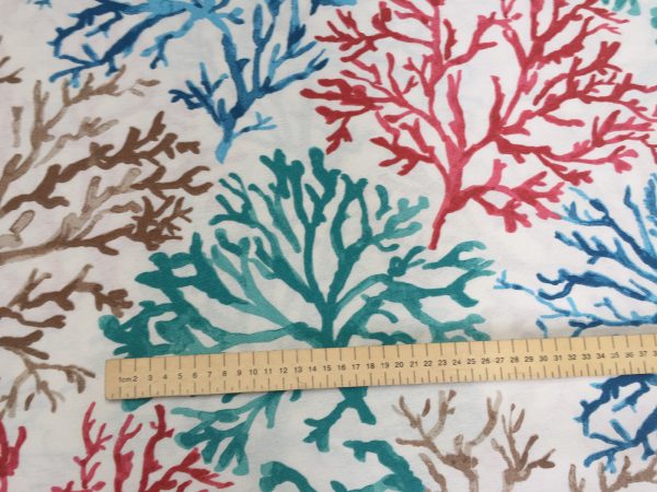 BLUE CORAL REEF Fabric Curtain Upholstery Cotton Material Sea Teal, Blue, Red Corals -140cm Wide - Image 5