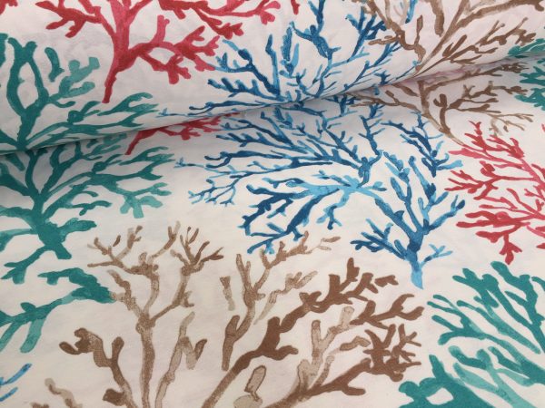BLUE CORAL REEF Fabric Curtain Upholstery Cotton Material Sea Teal, Blue, Red Corals -140cm Wide - Image 6