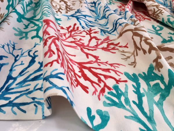 Blue Coral Reef Fabric Curtain Upholstery Cotton Material Sea Teal, Brown, Red Corals -280cm or 110" Extra Wide - Image 5