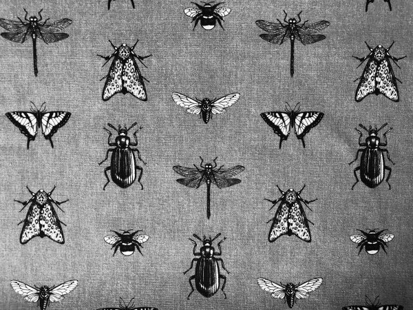 Grey Bugs & Insects Fabric for Curtains Upholstery Dressmaking - Bee, Moth, Butterfly, Dragonfly Print Cotton Material - 55"/140cm wide - Image 3