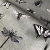 Grey Insects Fabric for Curtains Upholstery Dressmaking – Bee, Moth, Butterfly, Dragonfly Print Cotton Material – 55"/140cm wide