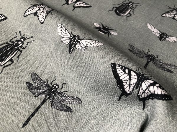 Grey Bugs & Insects Fabric for Curtains Upholstery Dressmaking - Bee, Moth, Butterfly, Dragonfly Print Cotton Material - 55"/140cm wide - Image 6