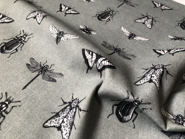 Grey Bugs & Insects Fabric for Curtains Upholstery Dressmaking - Bee, Moth, Butterfly, Dragonfly Print Cotton Material - 55"/140cm wide - Image 7