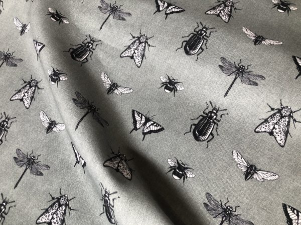 Grey Bugs & Insects Fabric for Curtains Upholstery Dressmaking - Bee, Moth, Butterfly, Dragonfly Print Cotton Material - 55"/140cm wide - Image 9