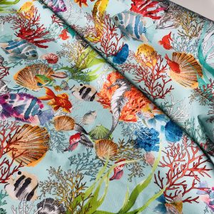 Aqua Sea World Coral Reef Fabric Curtain Upholstery Cotton Material ...