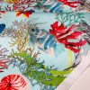 Aqua Sea World Coral Reef Fabric Curtain Upholstery Cotton Material – Marine Teal Seahorse Shell Red Corals – 110" or 280cm Extra Wide