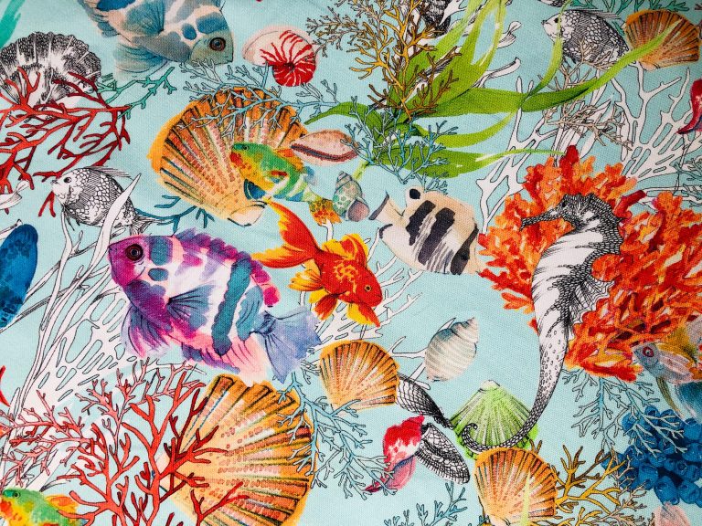 Aqua Sea World Coral Reef Fabric Curtain Upholstery Cotton Material ...