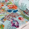 Aqua Sea World Coral Reef Fabric Curtain Upholstery Cotton Material – Marine Teal Shell Red Corals -55"/140cm Wide