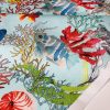 Aqua Sea World Coral Reef Fabric Curtain Upholstery Cotton Material – Marine Teal Shell Red Corals -55"/140cm Wide
