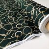Dark Green Golden Chain Fabric for Curtains Upholstery Dressmaking – Gold Rope Ring Jewellery Print 100% Cotton Material – 55"/140cm wide