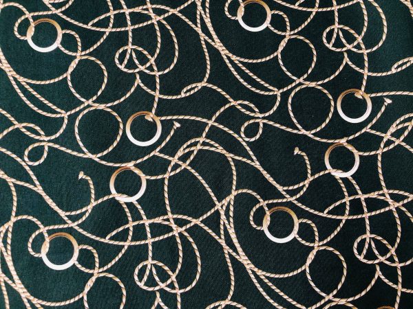 Dark Green Golden Chain Fabric for Curtains Upholstery Dressmaking - Gold Rope Ring Jewellery Print 100% Cotton Material - 55"/140cm wide - Image 10