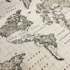 Grey World Map Designer Fabric Curtains Upholstery Dress Cotton Material – Globe Travel Print Canvas – 55"/140cm Wide