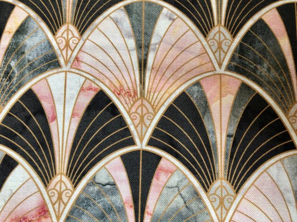 Marble Pink Fan Bow Art Deco Nouveau Geometric Shell Damask Fabric Fountain Leaf - Curtain Upholstery Home decor - 55"/140cm Wide - Image 2