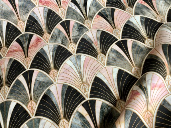 Marble Pink Fan Bow Art Deco Nouveau Geometric Shell Damask Fabric Fountain Leaf - Curtain Upholstery Home decor - 55"/140cm Wide - Image 4