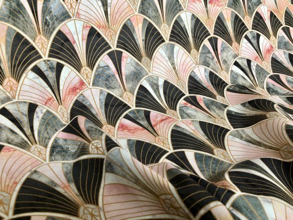 Marble Pink Fan Bow Art Deco Nouveau Geometric Shell Damask Fabric Fountain Leaf - Curtain Upholstery Home decor - 55"/140cm Wide - Image 6