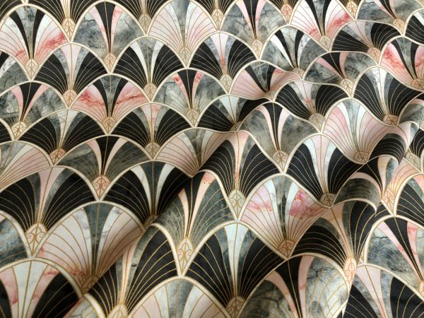 Marble Pink Fan Bow Art Deco Nouveau Geometric Shell Damask Fabric Fountain Leaf - Curtain Upholstery Home decor - 55"/140cm Wide - Image 7