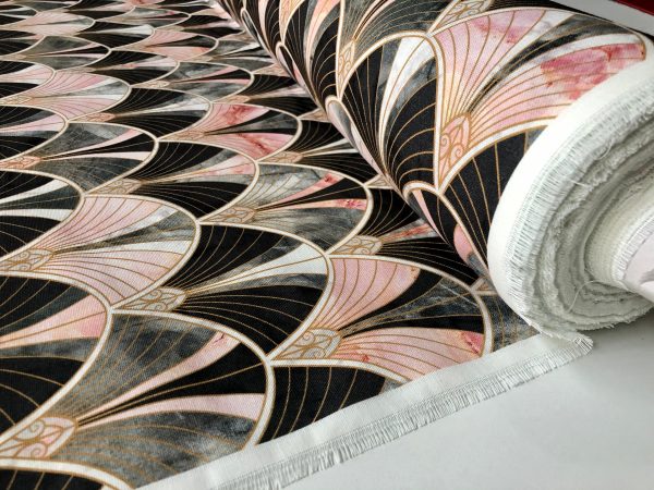 Marble Pink Fan Bow Art Deco Nouveau Geometric Shell Damask Fabric Fountain Leaf - Curtain Upholstery Home decor - 55"/140cm Wide - Image 8