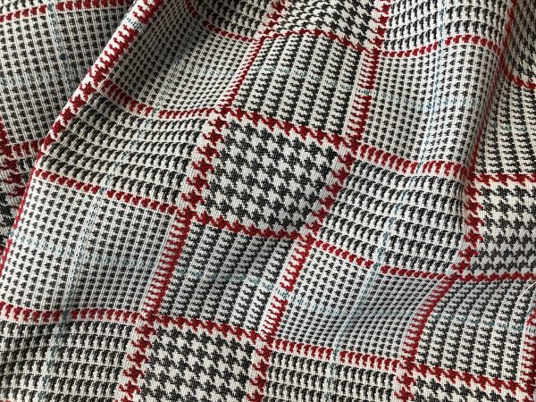 Royalty Gobelin Herringbone Squares Weave Fabric Material for Curtains Upholstery - 55"/140cm Wide - Red & Grey Geometric Patten - Image 8