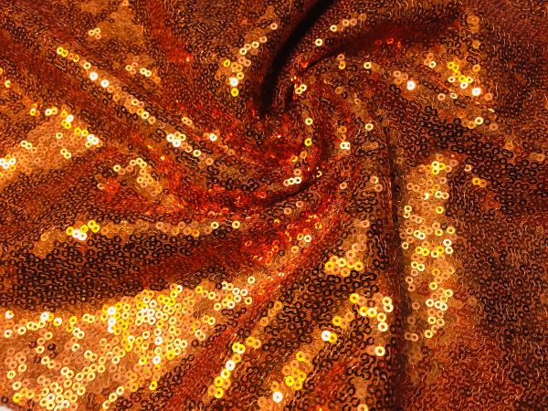 3mm Mini Sequins Fabric Material - 1 way stretch - 130cm or 51" wide - Sparkling Paillettes - Copper Orange - Image 4