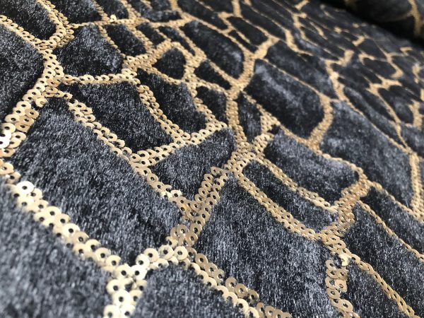 Animal Fur Spangles Sequin Fabric Soft 2 Way Stretch Material Giraffe Print Short Pile Faux - 53"/135cm Wide - Image 3