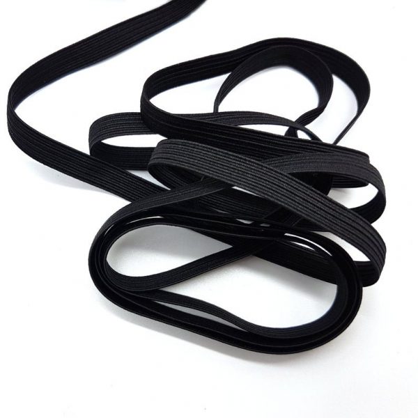 BLACK Flat Elastic 1/4" or 6mm Knitted Braided Strong Stretchy Band Washable Cord For Sewing Masks Dressmaking Cuff DIY