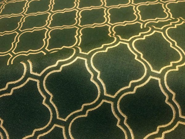 Dark Green & Gold Moroccan Arabic Damask Print Fabric Curtain Material Upholstery Home Decor – 110"/280cm Wide