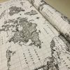 Grey World Map Designer Fabric Curtains Upholstery Dress Cotton Material – Globe Travel Print Canvas – 110"/280cm Wide