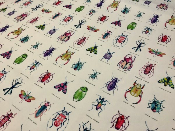 Ivory Bugs & Insects Fabric for Curtains Upholstery Dressmaking - Bee Moth Butterfly Dragonfly Print 100% Cotton Material - 55"/140cm wide - Image 2