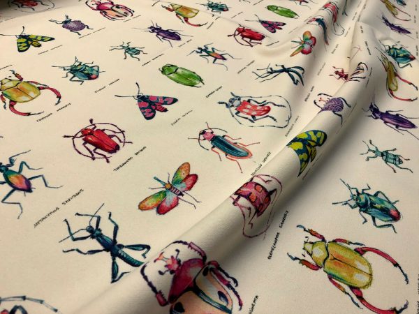Ivory Bugs & Insects Fabric for Curtains Upholstery Dressmaking - Bee Moth Butterfly Dragonfly Print 100% Cotton Material - 55"/140cm wide - Image 4