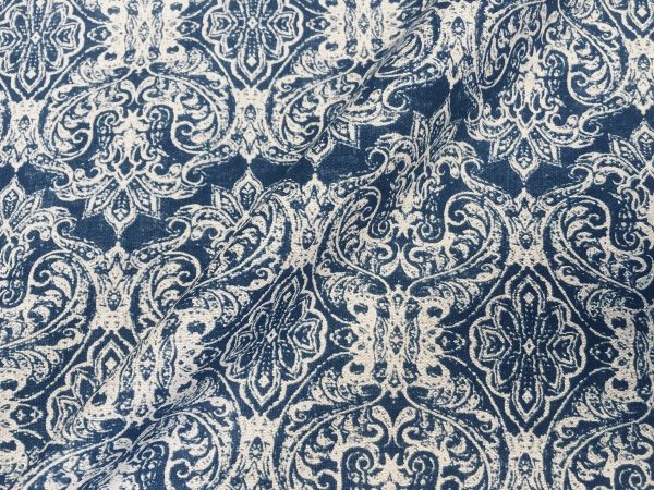 JACQUARD Baroque Floral Vintage Damask Print Fabric Material for Curtains Upholstery Dressmaking - 110''/280cm wide NAVY & CREAM Canvas - Image 4