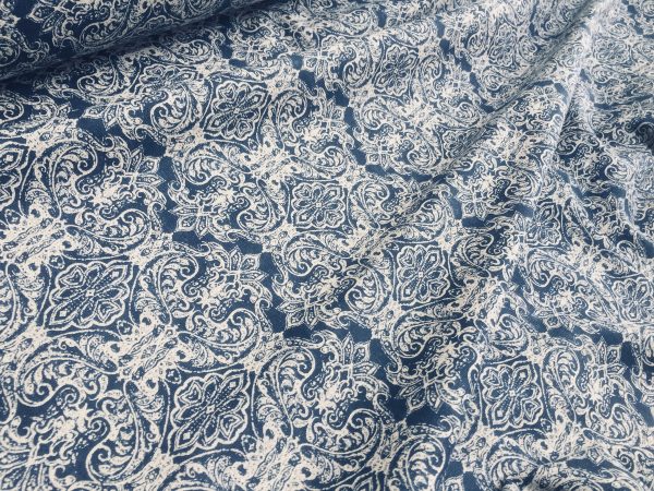 JACQUARD Baroque Floral Vintage Damask Print Fabric Material for Curtains Upholstery Dressmaking - 110''/280cm wide NAVY & CREAM Canvas - Image 6
