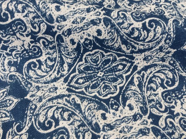 JACQUARD Baroque Floral Vintage Damask Print Fabric Material for Curtains Upholstery Dressmaking - 55''/140cm wide NAVY & CREAM Canvas - Image 3