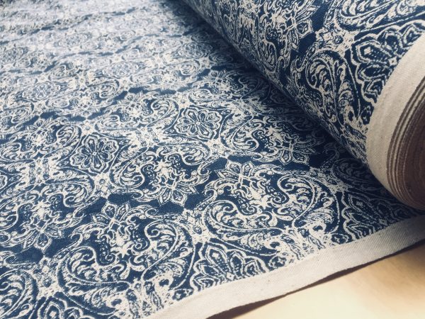 JACQUARD Baroque Floral Vintage Damask Print Fabric Material for Curtains Upholstery Dressmaking - 55''/140cm wide NAVY & CREAM Canvas - Image 5