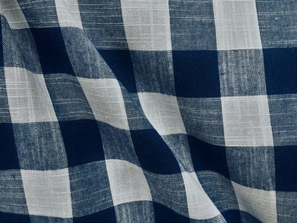 Navy Blue & White Gingham Linen Checked Linen Fabric Plaid Material Buffalo Check Cotton Yarn - Dressmaking Curtains - 140 cm Wide - Image 2