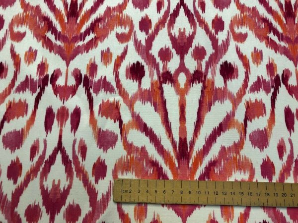 Pink IKAT Floral Fan Damask Flower Fabric Geometric Paisley Cotton Material Curtain Upholstery Home Decor - 55"/140cm Wide - Image 3