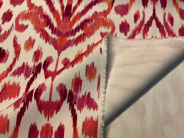 Pink IKAT Floral Fan Damask Flower Fabric Geometric Paisley Cotton Material Curtain Upholstery Home Decor - 55"/140cm Wide - Image 4