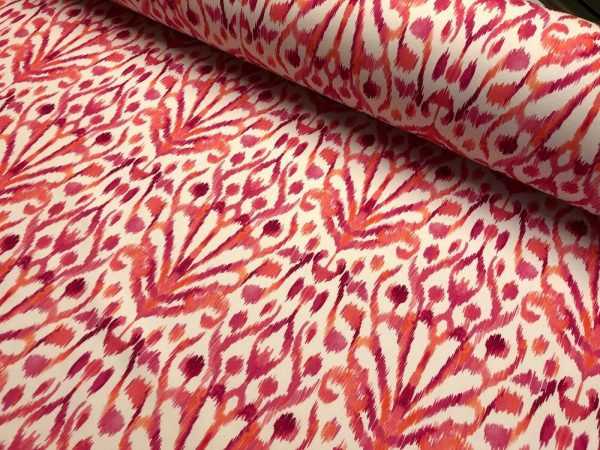 Pink IKAT Floral Fan Damask Flower Fabric Geometric Paisley Cotton Material Curtain Upholstery Home Decor - 55"/140cm Wide - Image 5