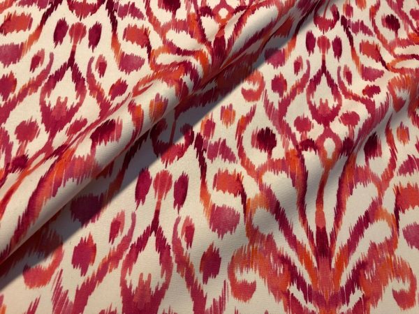Pink IKAT Floral Fan Damask Flower Fabric Geometric Paisley Cotton Material Curtain Upholstery Home Decor - 55"/140cm Wide - Image 6