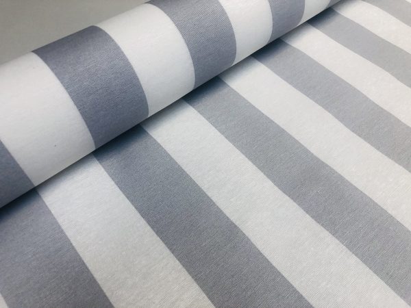 Silver Grey & White Striped Fabric – Sofia Stripes Curtain Tablecloth Upholstery Material – 55"/140cm Wide Canvas
