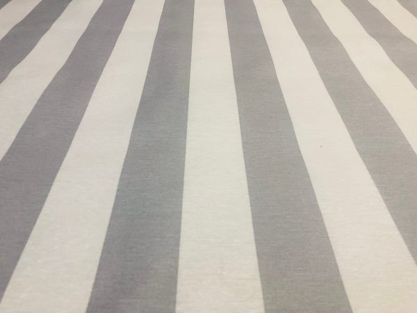 SILVER GREY & White Teflon Waterproof Outdoor Fabric for cushion, gazebo, beach – 140cm wide, sold by metre – Stripe Material Stripes