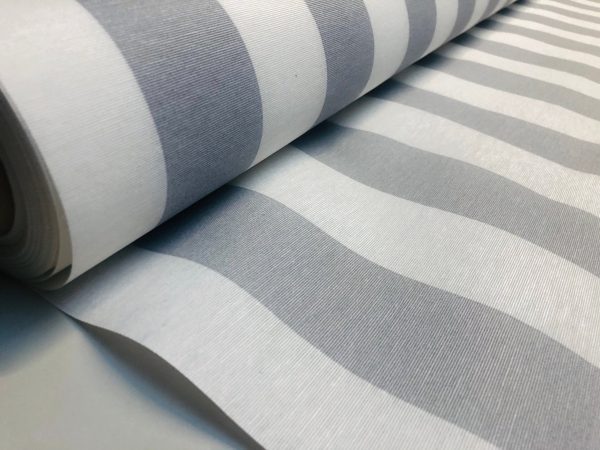 SILVER GREY & White Teflon Waterproof Outdoor Fabric for cushion, gazebo, beach - 140cm wide, sold by metre - Stripe Material Stripes - Image 3