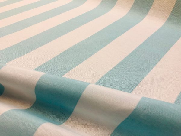 Sky Blue & White Striped Fabric - Sofia Stripes Curtain Tablecloth Upholstery Material - 55"/140cm Wide Canvas - Image 4