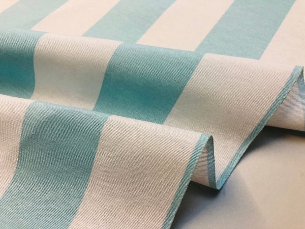 Sky Blue & White Striped Fabric - Sofia Stripes Curtain Tablecloth Upholstery Material - 55"/140cm Wide Canvas - Image 5