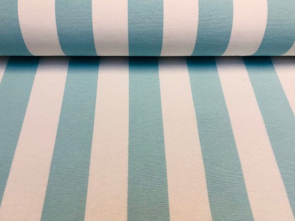 Sky Blue & White Striped Fabric - Sofia Stripes Curtain Tablecloth Upholstery Material - 55"/140cm Wide Canvas - Image 6